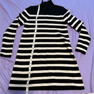 Zara Black and White Striped half Turtleneck Dress